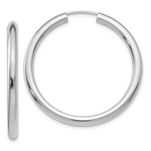 3mm x 35mm 14k White Gold Polished Endless Tube Hoop Earrings